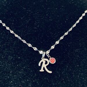 Letter Initial (cursive font) chain necklace with birthstone charm
